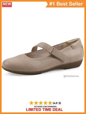 Cushioned Mary Jane Flats Adjustable Velcro Strap Ballet Flat